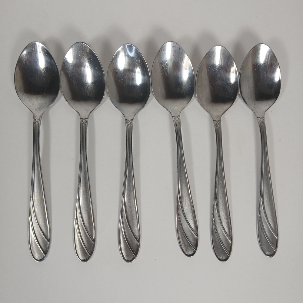 (6) Cambridge Medina Teaspoon Stainless Steel Silverware Glossy Satin Frosted